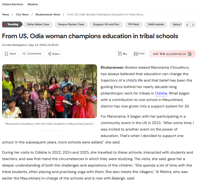 From US - Odia Woman Champions Educations In Tribal Schools